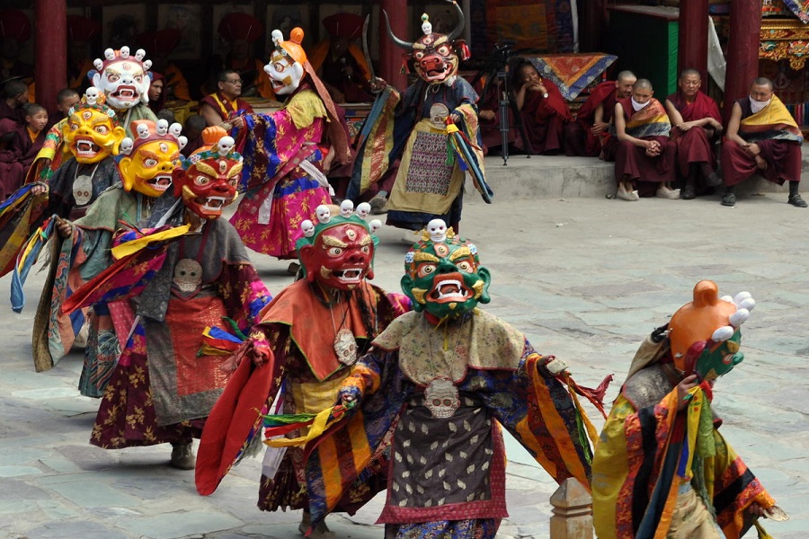 Masked Cham dance during Hemis Festival at Hemis Monastery, Ladakh