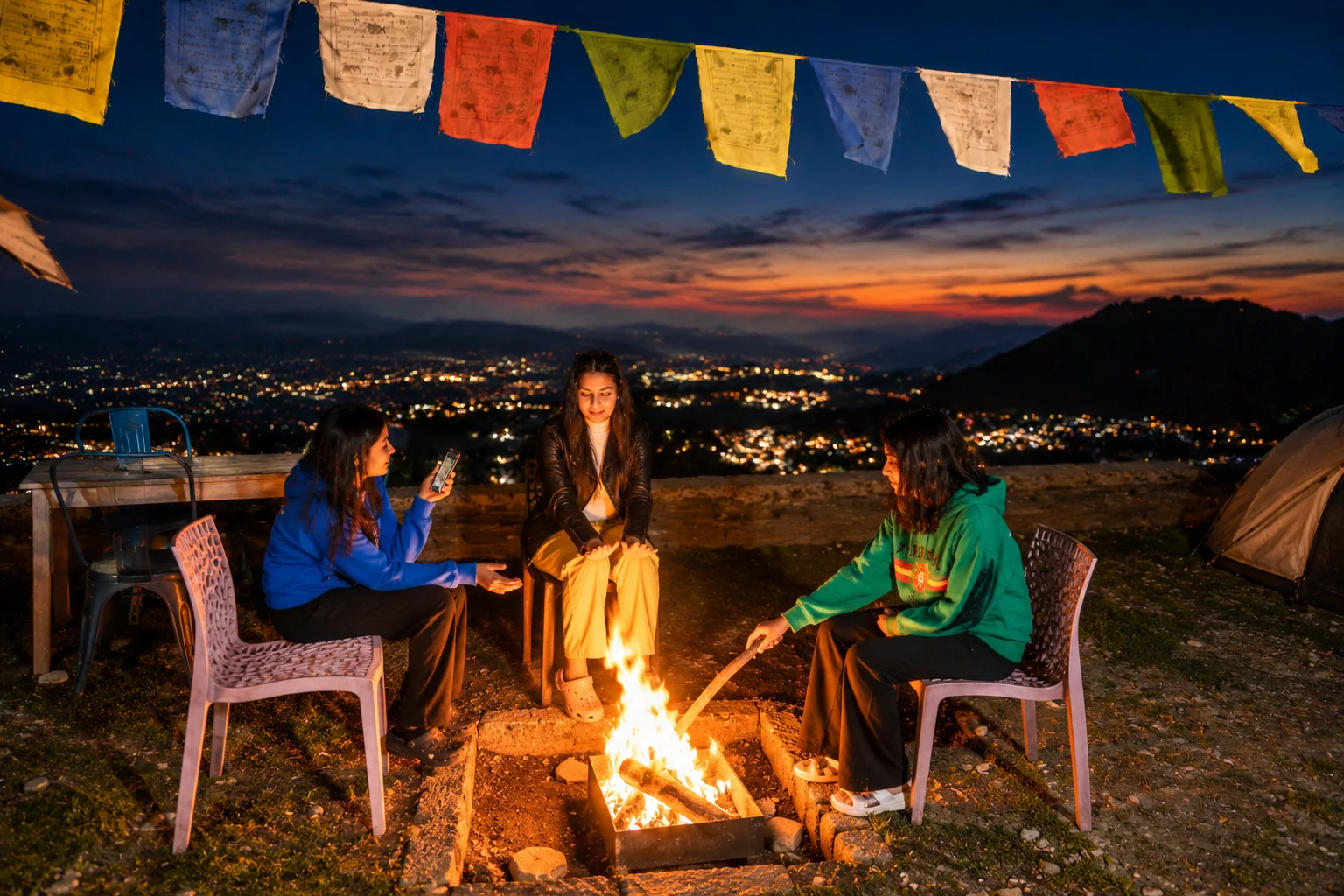 Bonfire evening beside the cottage