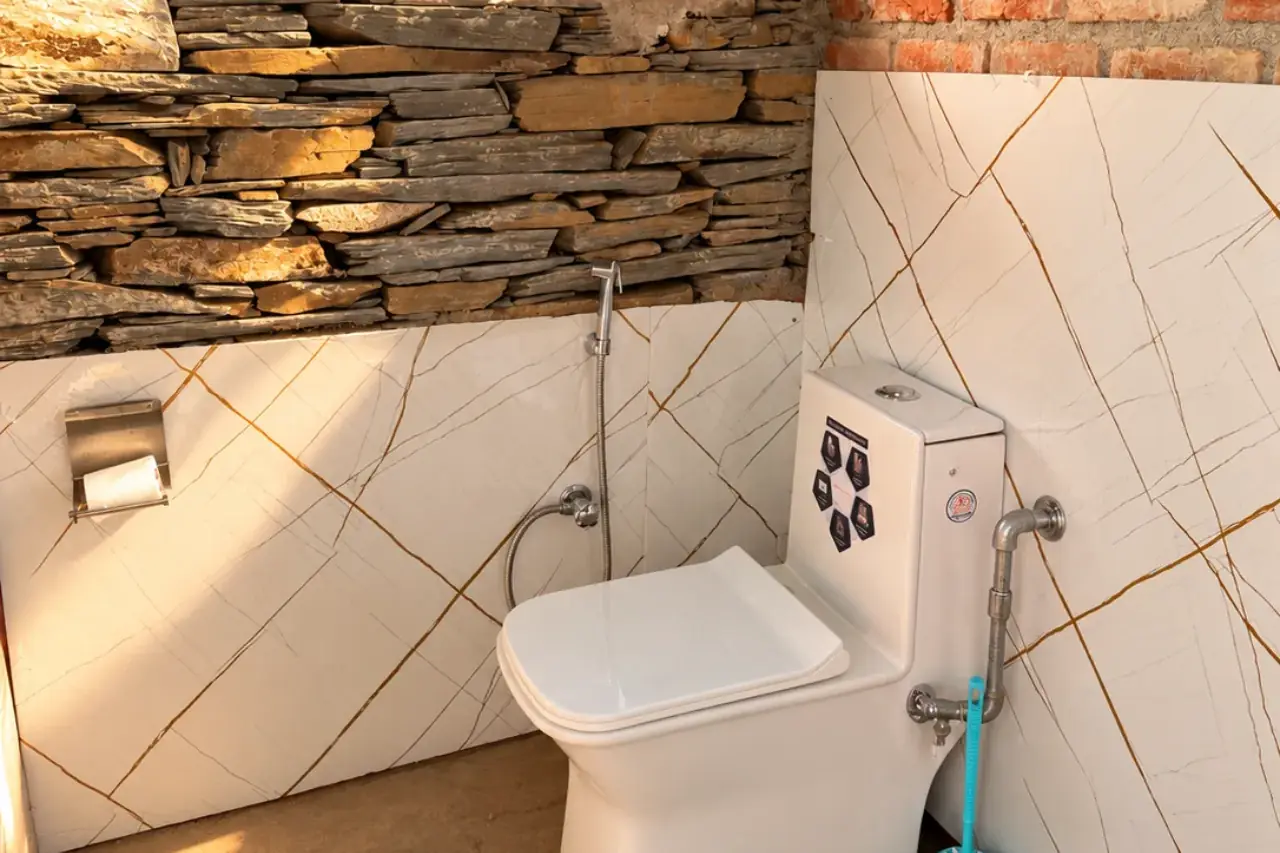 The Western-style guest washroom at the cottage below Triund