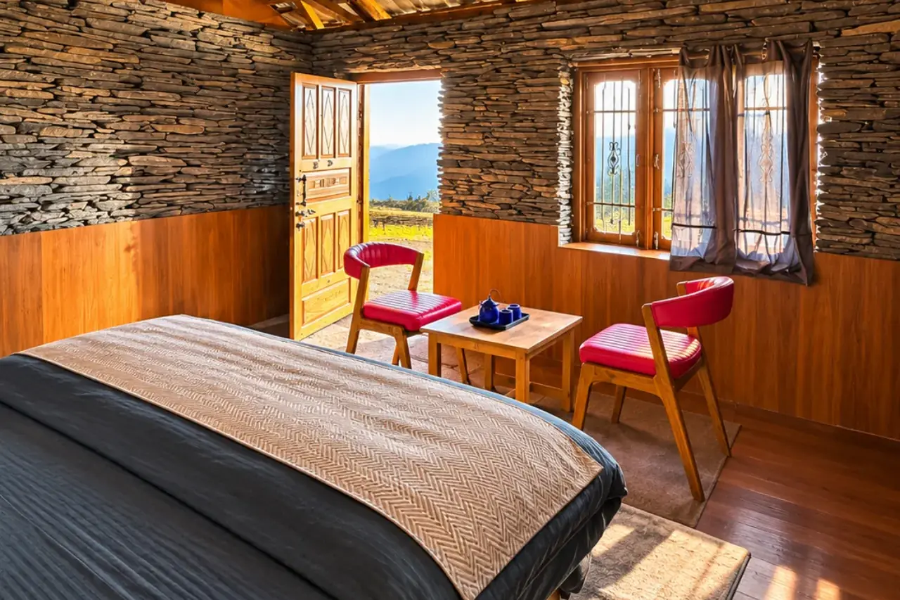 Double bedroom inside the heated mountain cottage