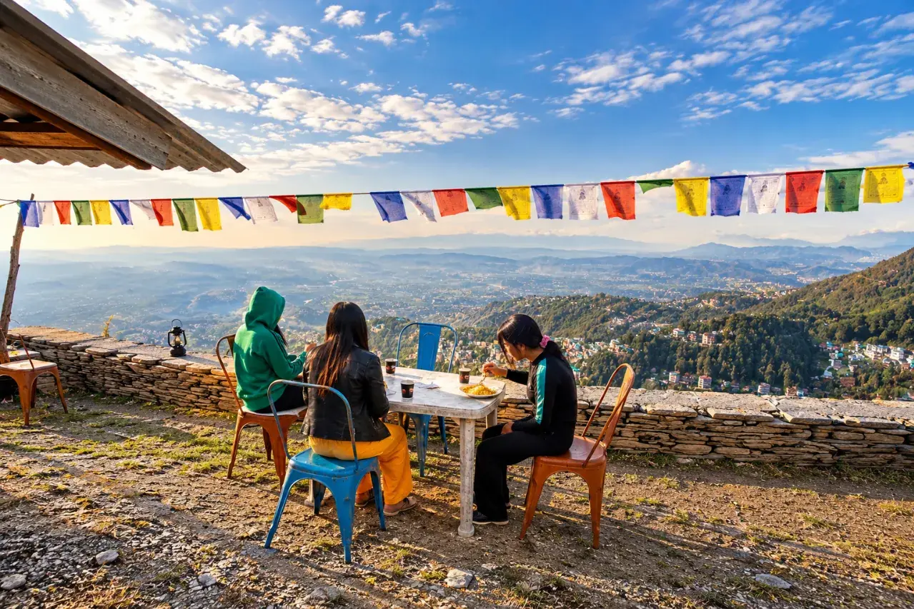 Breakfast on the cottage terrace above the valley
